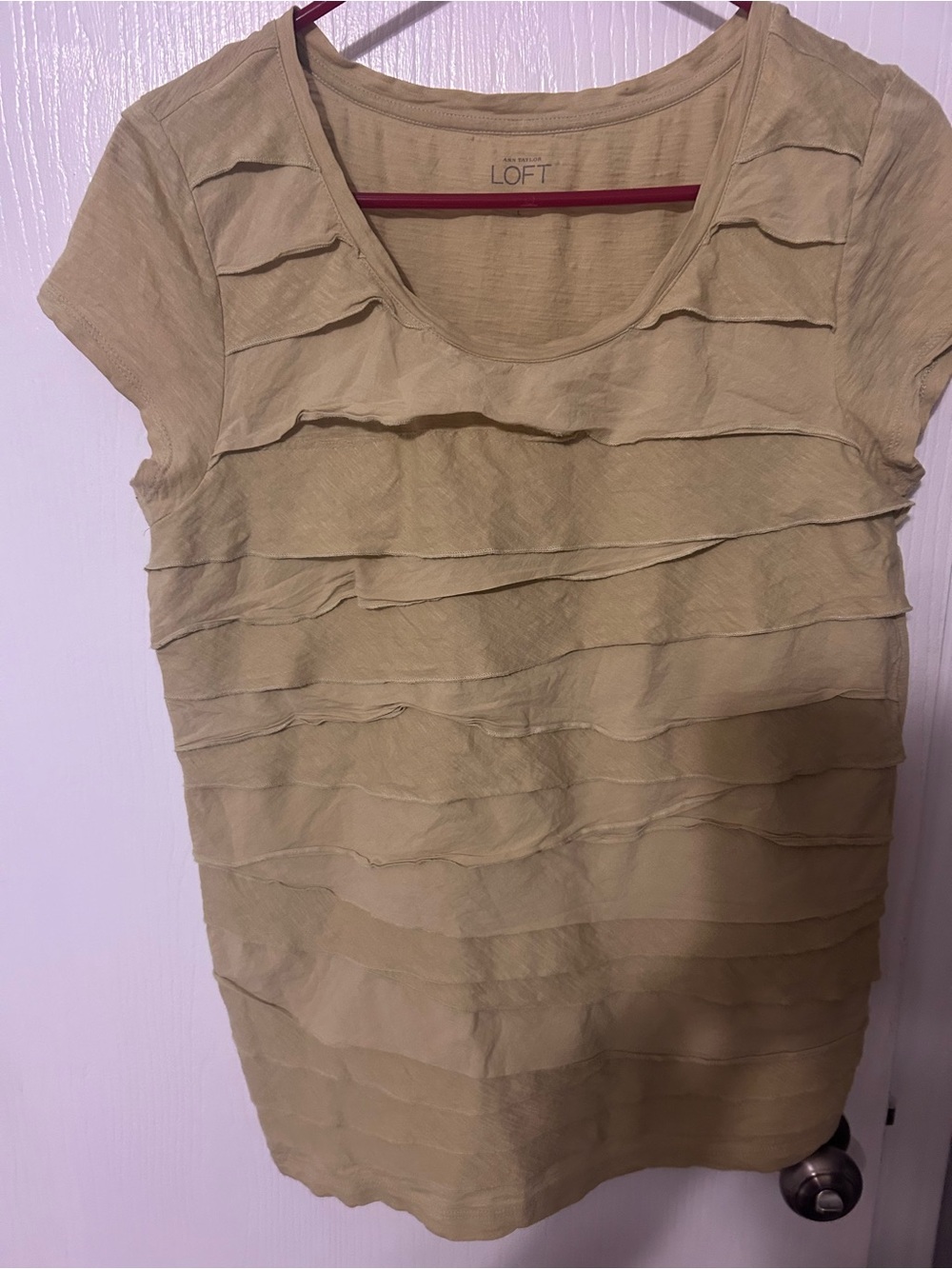 LOFT Short Sleeve Layered Scoop Neck Top in Pale Yellow/Green